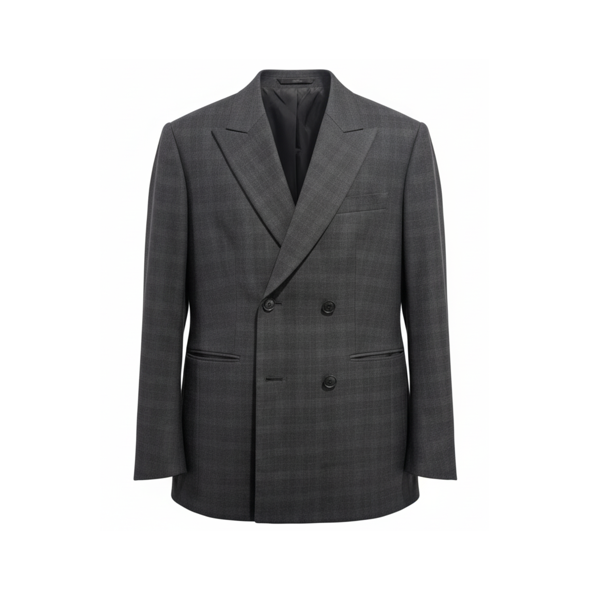 Tailory grey flannel double-breasted suit jacket front view
