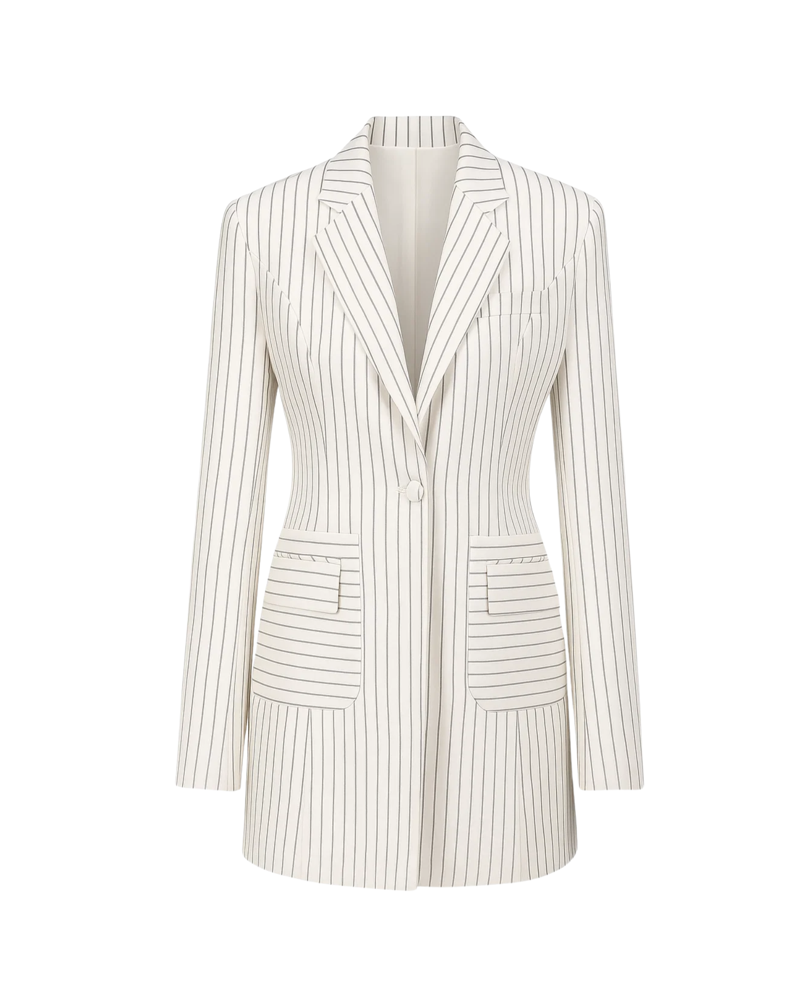 Tailory white/black pinstripe corset-back tailored jacket front view