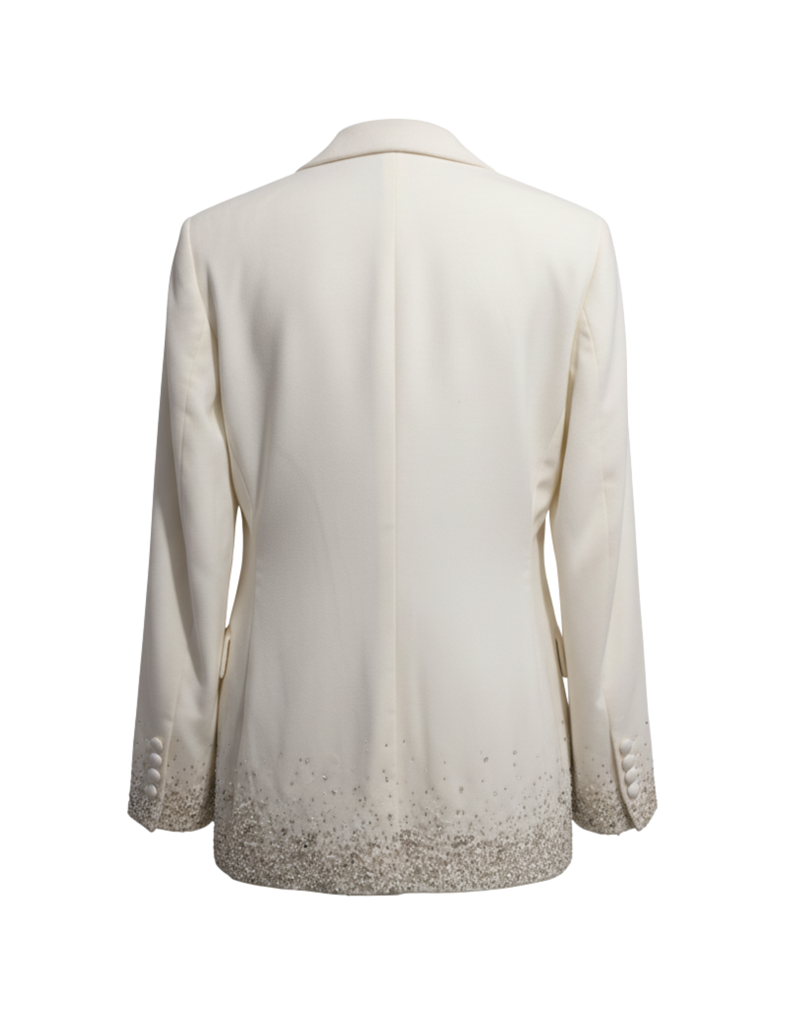 Tailory white velvet embellished evening jacket back view