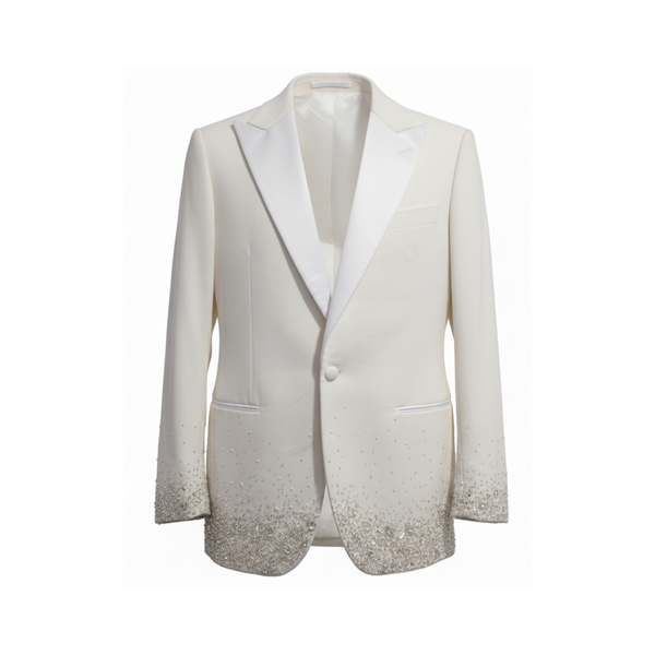 Tailory white velvet embellished evening jacket front view