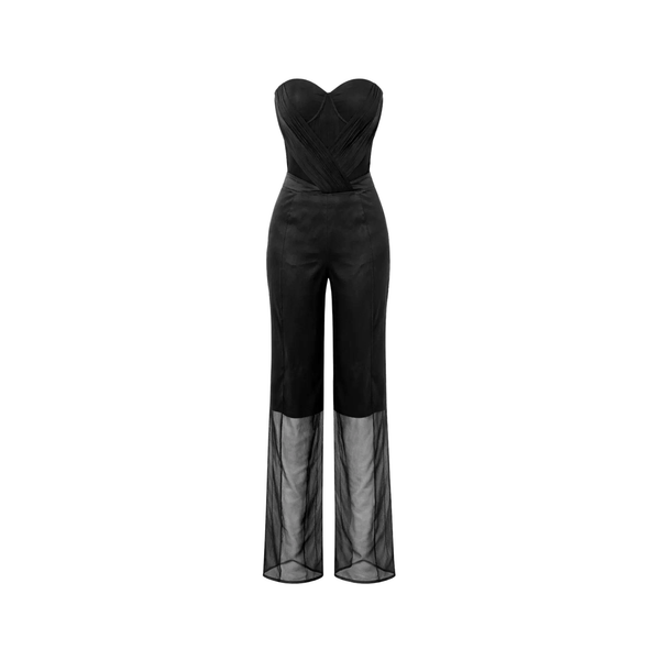 Tailory_Jumpsuit_Black_Strapless_SheerHem_FrontView