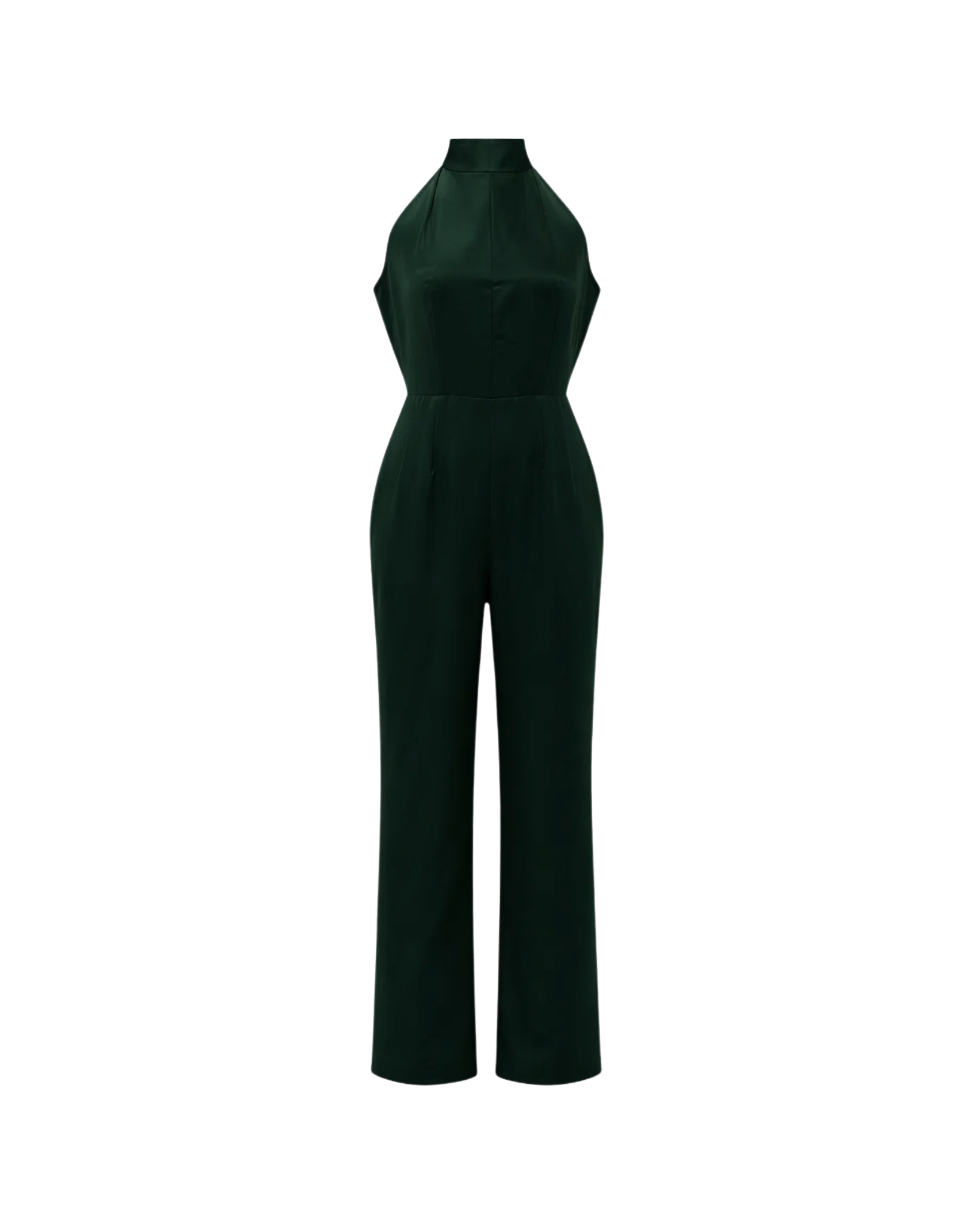 Tailory forest green halter wide-leg jumpsuit front view
