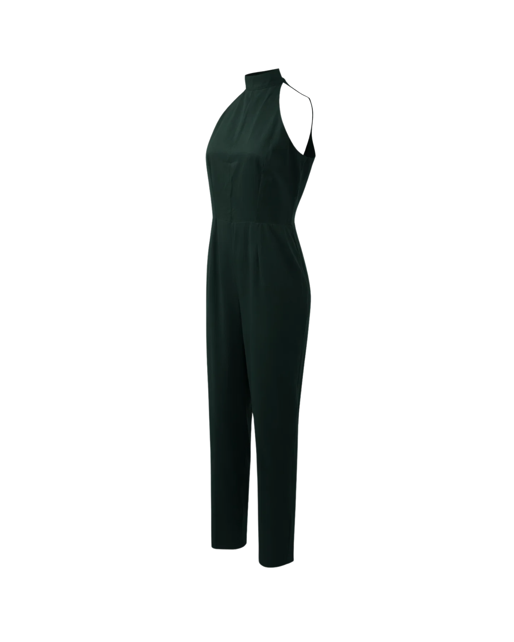 Tailory forest green halter wide-leg jumpsuit side view