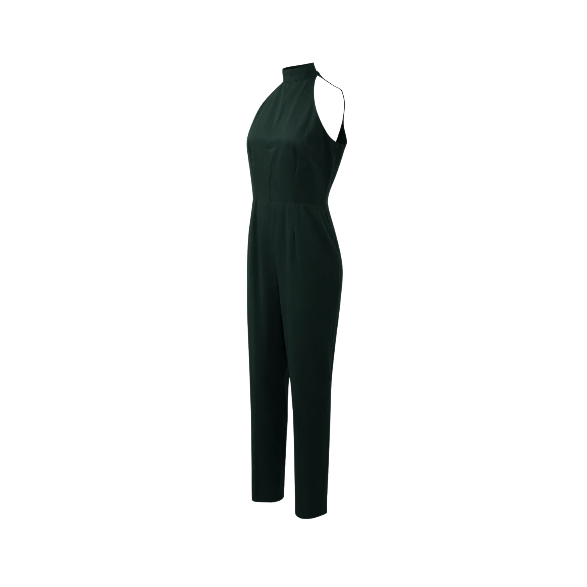 Tailory forest green halter wide-leg jumpsuit side view