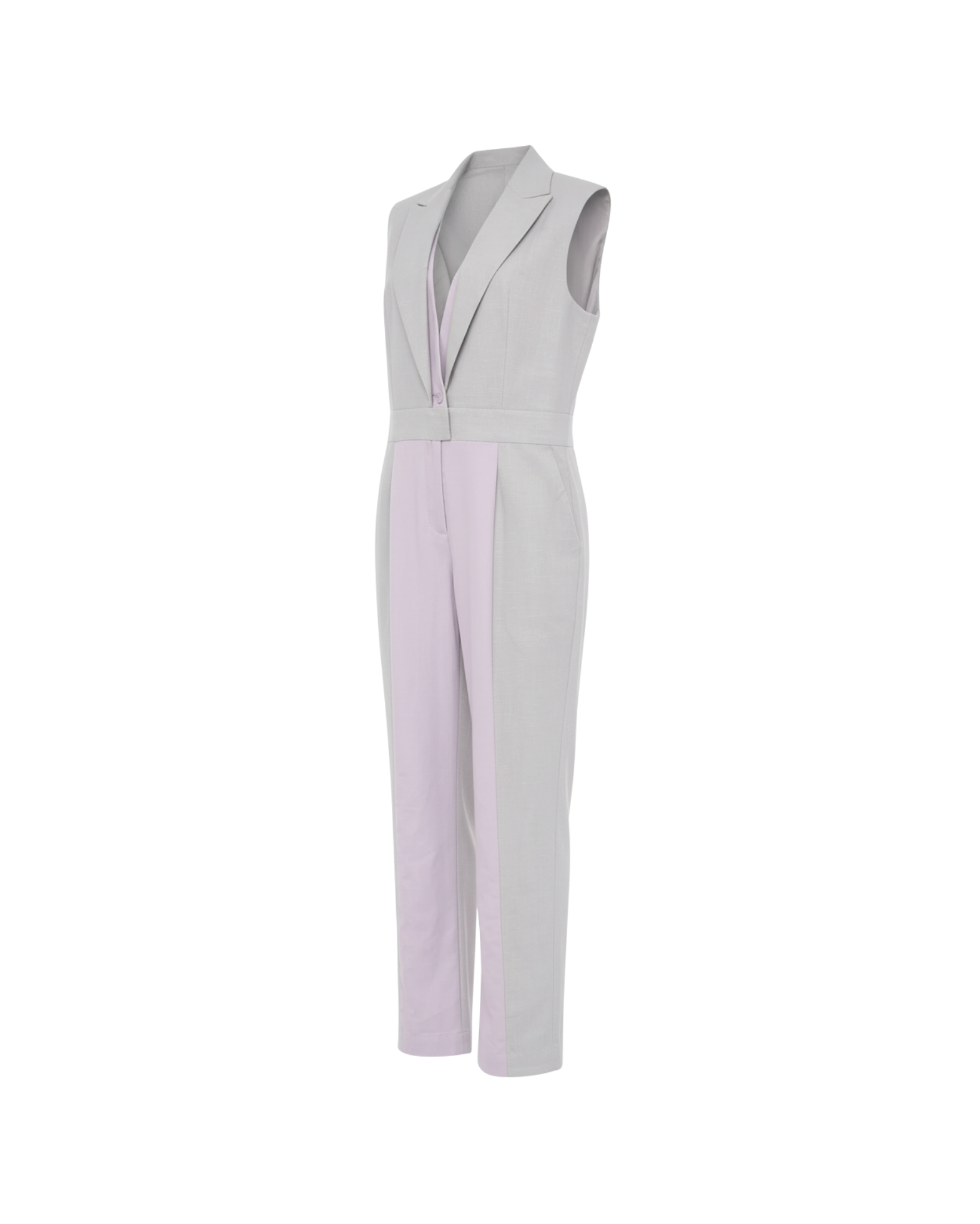 Tailory_Jumpsuit_GreyLilac_ColorBlock_Sleeveless_SideView