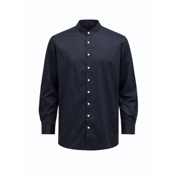 Tailory blue mandarin collar button-up shirt front view