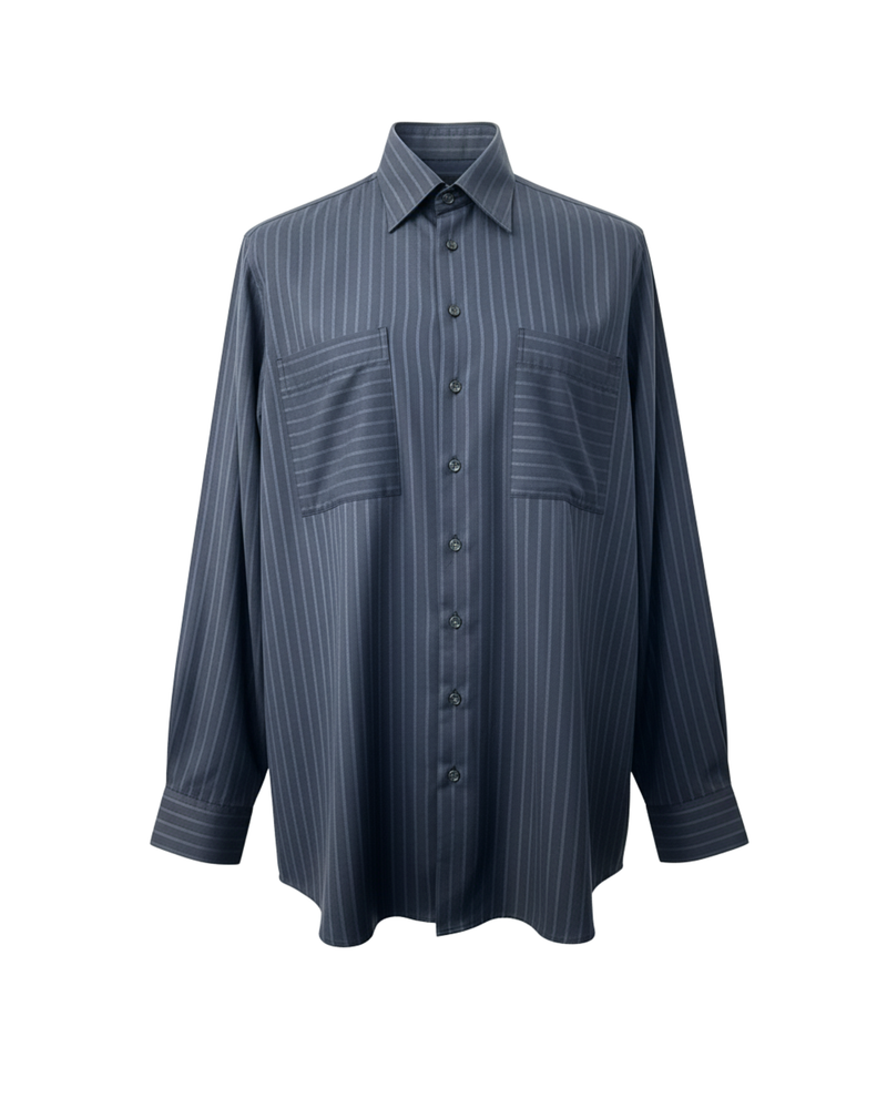 Tailory navy pinstripe oversized shirt front view