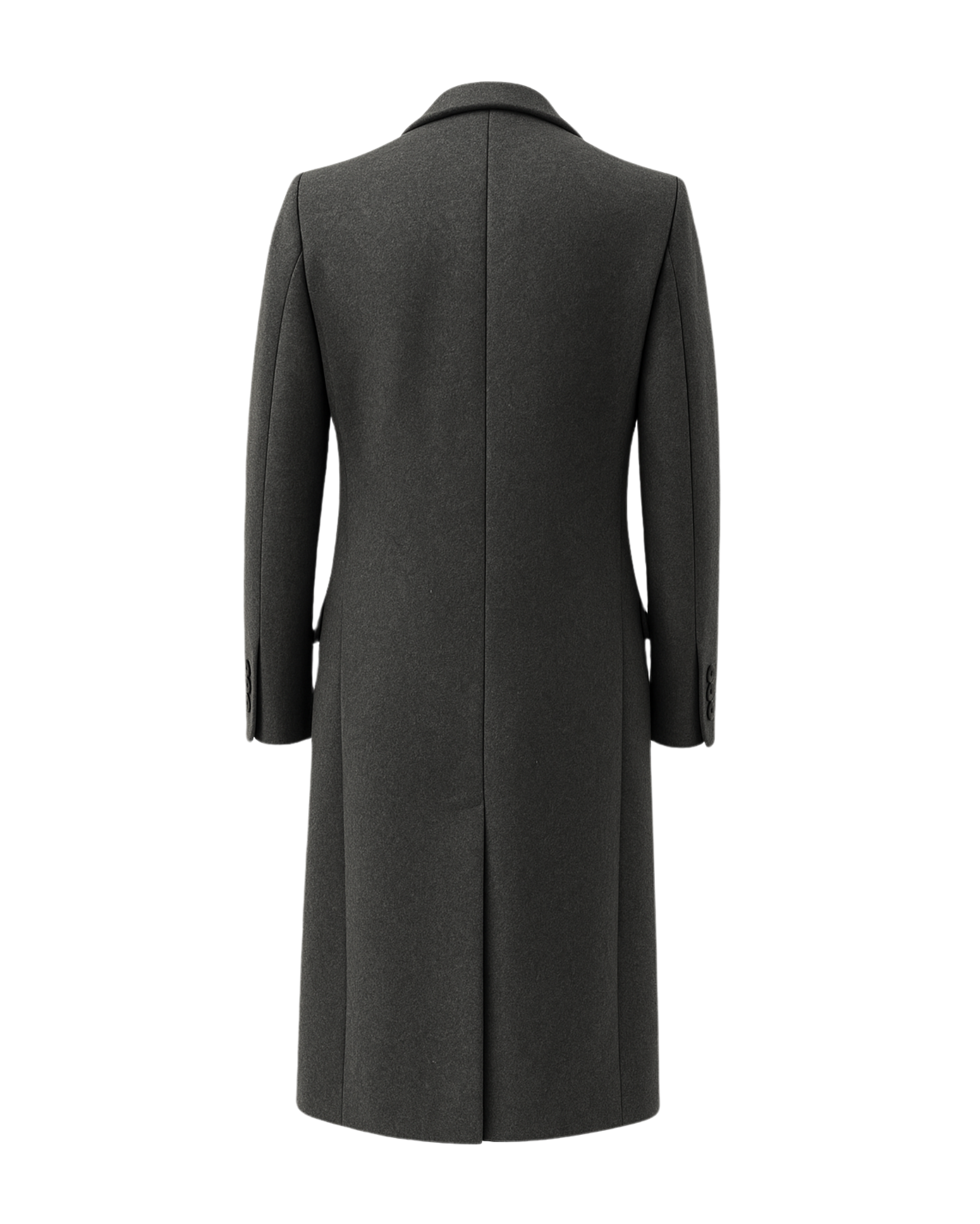 Tailory charcoal gray cashmere–alpaca overcoat back view