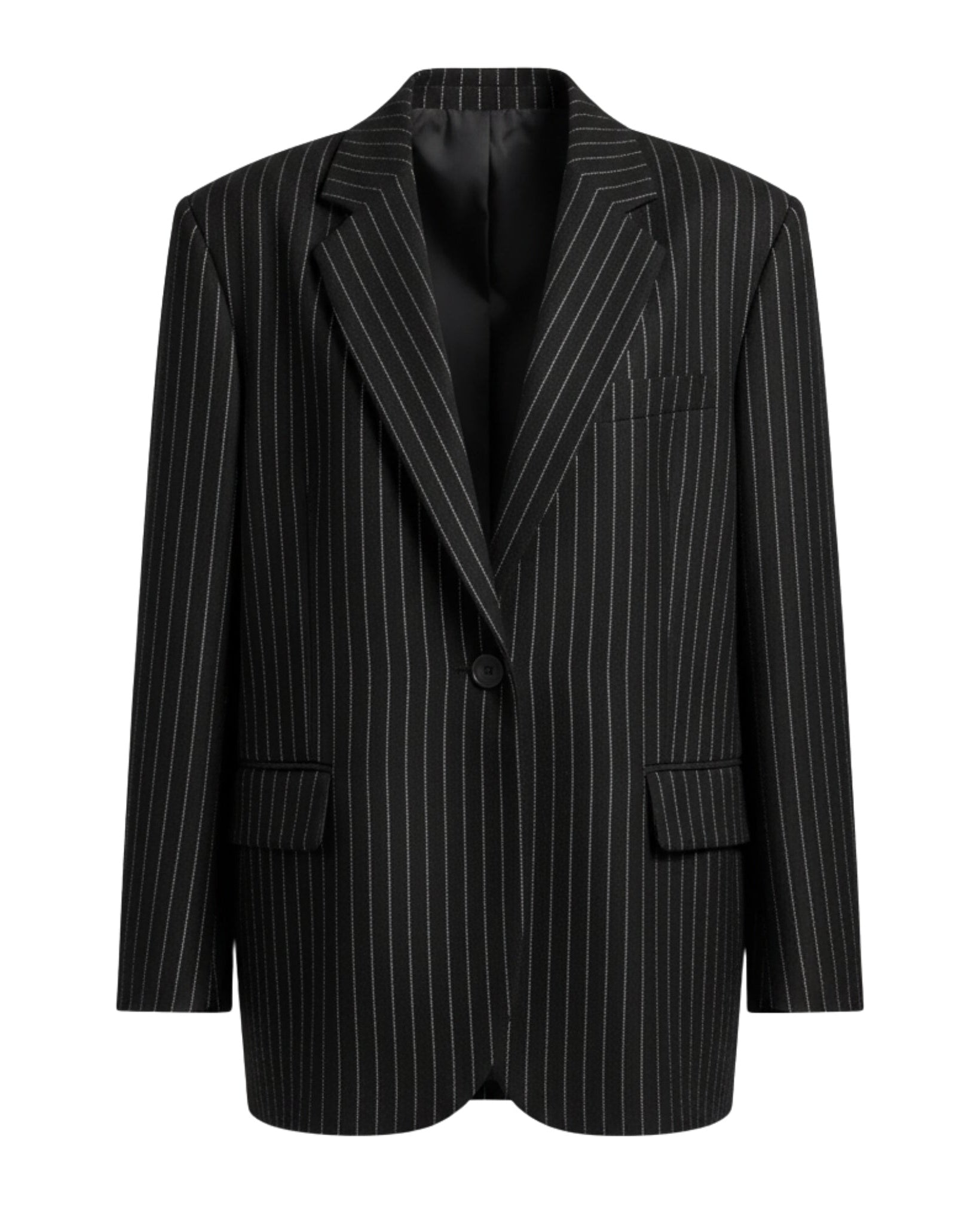 Tailory black white pinstripe oversized blazer front view