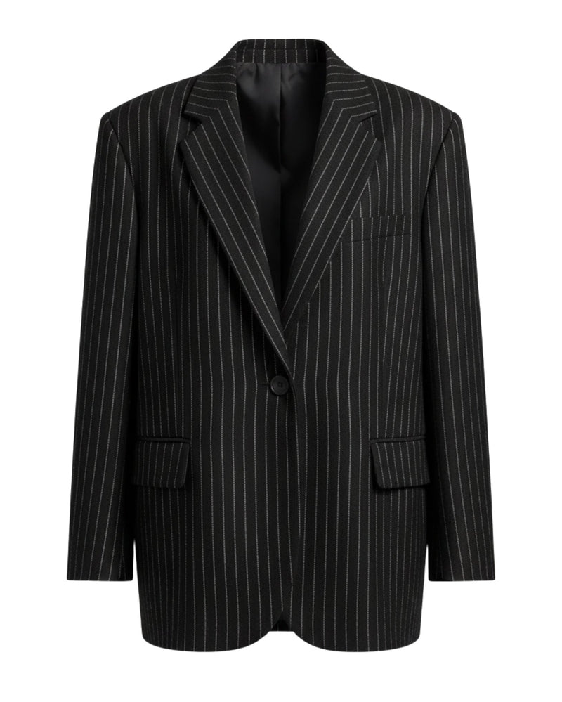Tailory black white pinstripe oversized blazer front view