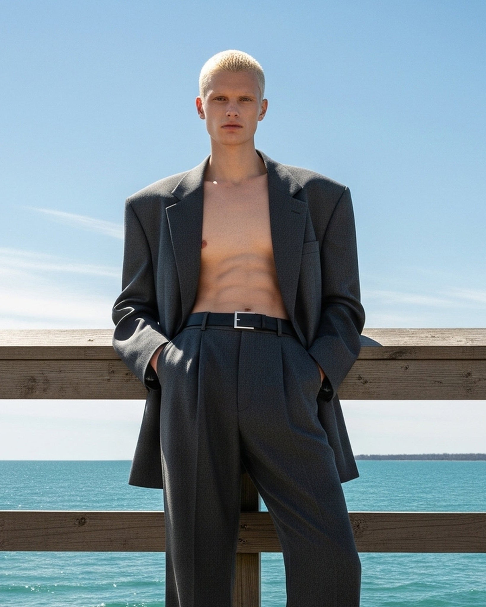 Tailory heather charcoal oversized blazer worn on model