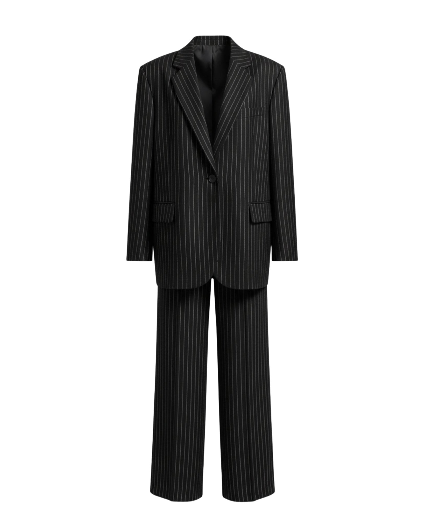 Tailory black white pinstripe oversized suit set front view