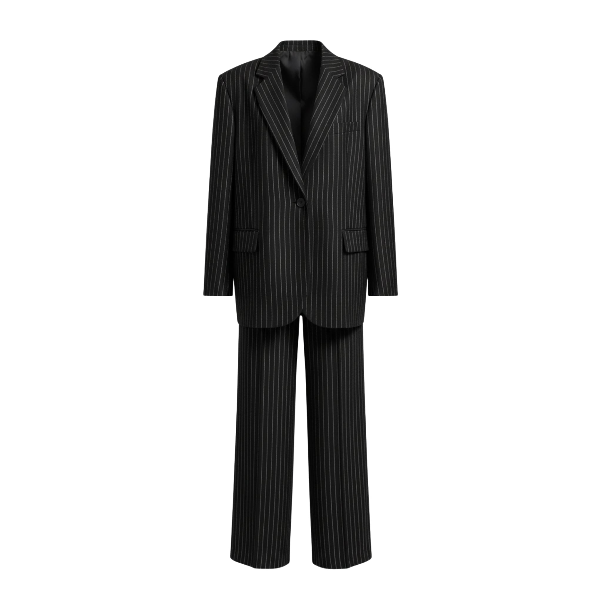 Tailory black white pinstripe oversized suit set front view