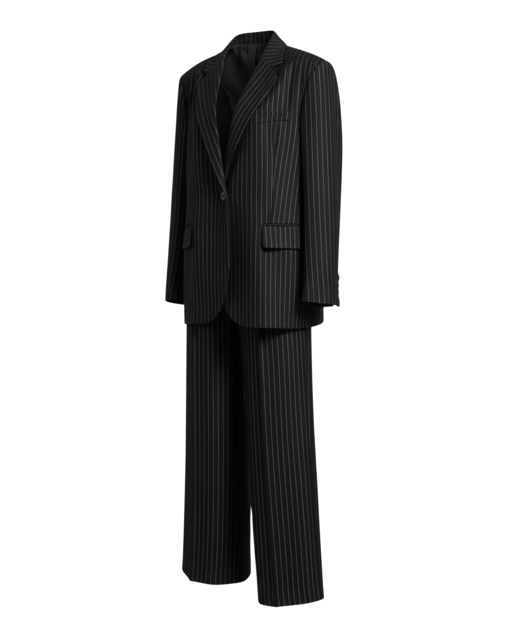 Tailory black white pinstripe oversized suit set side view
