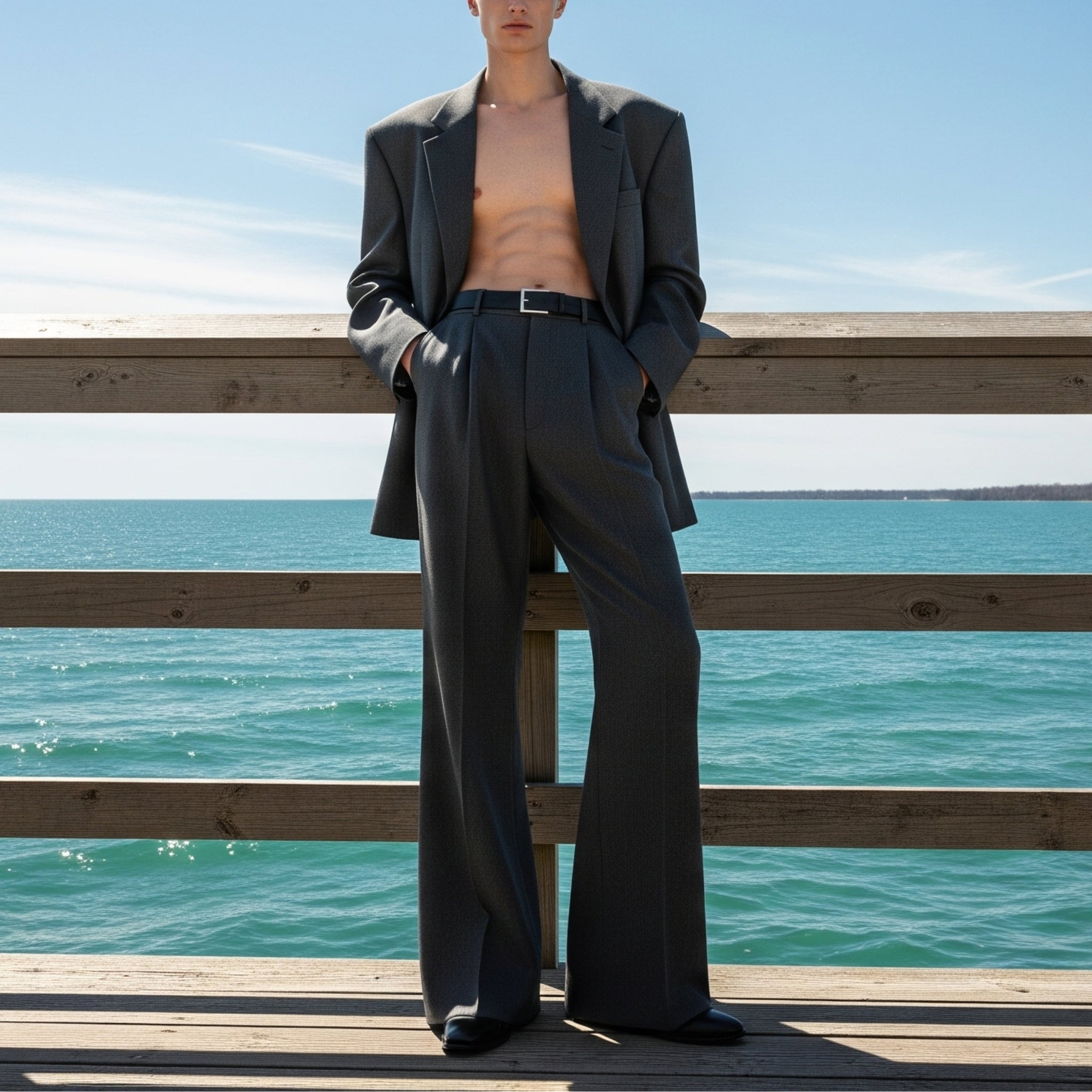 Tailory heather charcoal oversized suit set worn on model