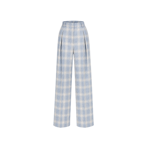 Blue Check Loro Piana Cashmere Silk Pleated Pants