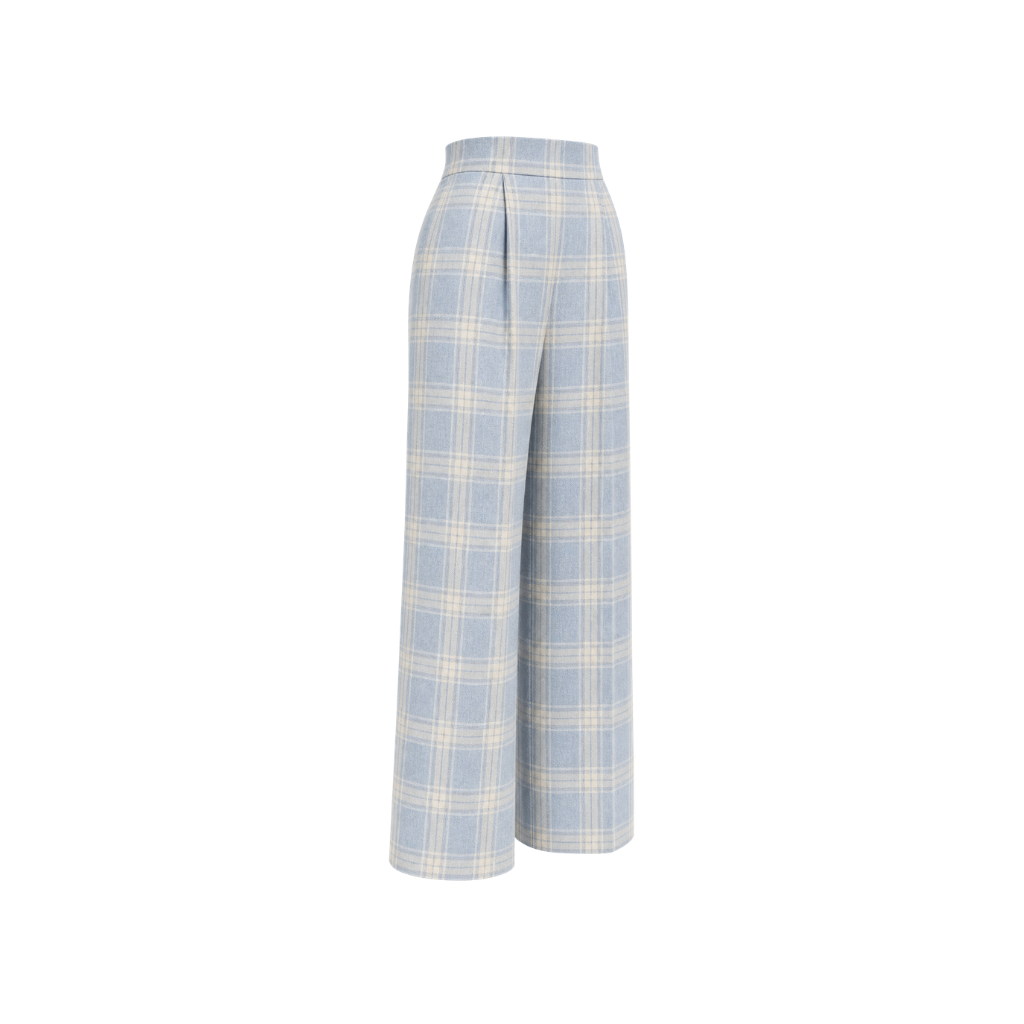 The Tailory New York blue check Loro Piana cashmere silk pleated pants side view