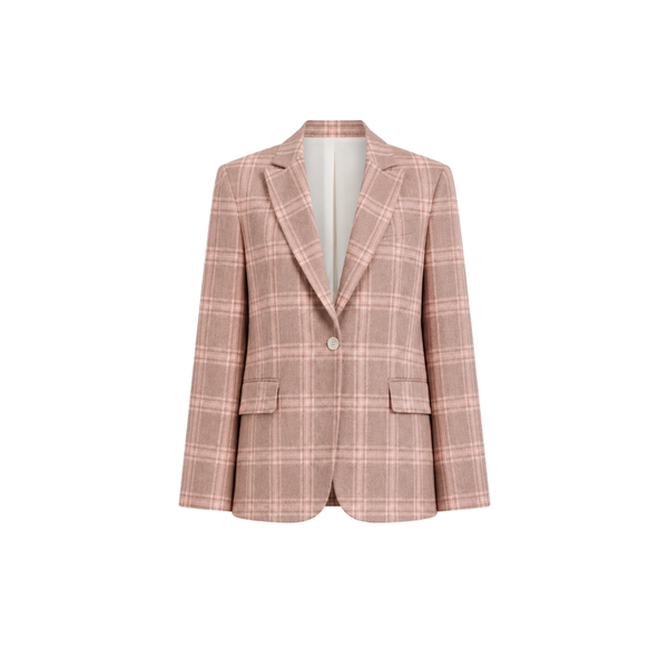 Pink plaid blazer on a white background