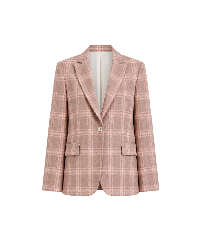 Pink plaid blazer on a white background