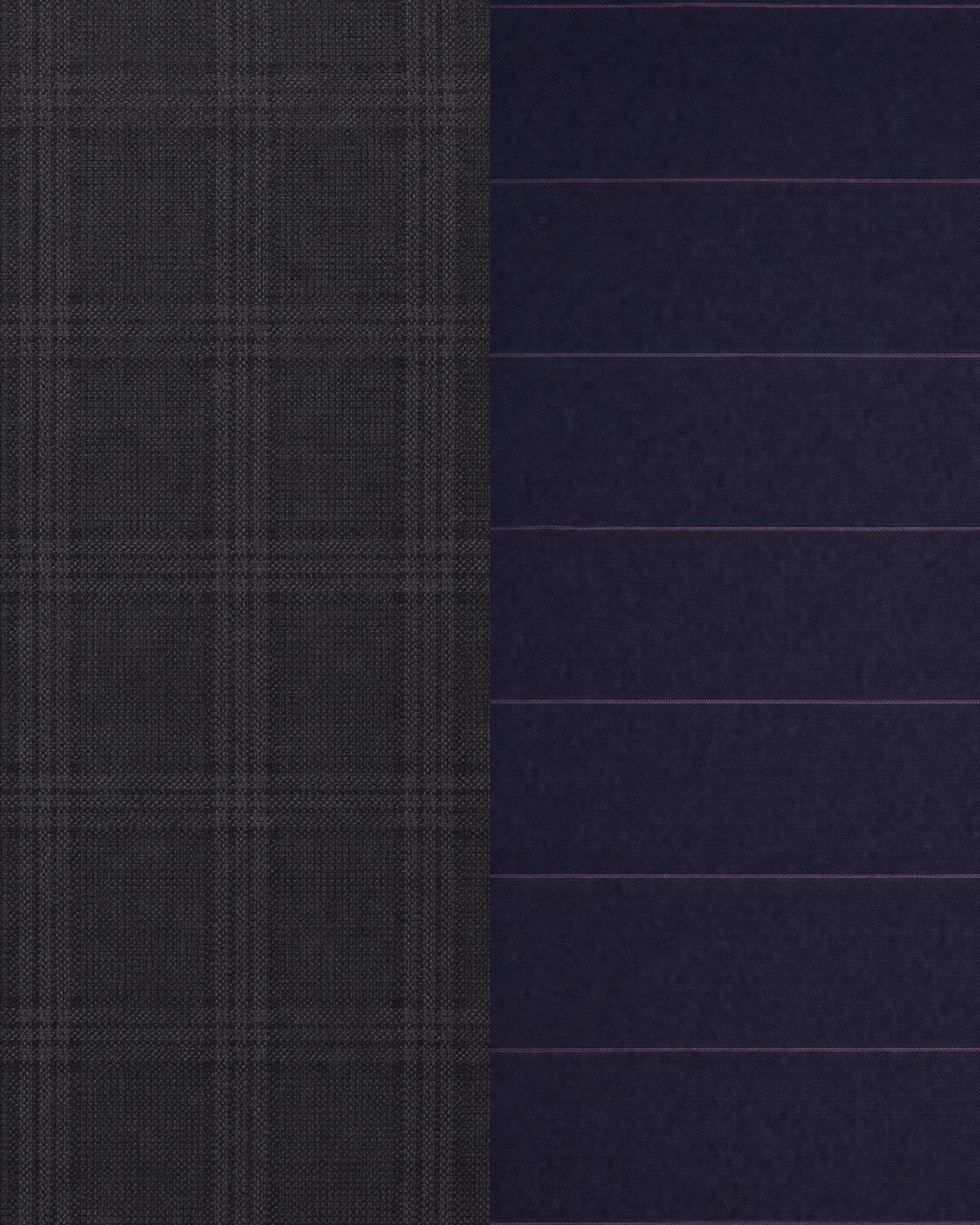 Tailory blue and grey suiting fabric with red horizontal pinstripe detail