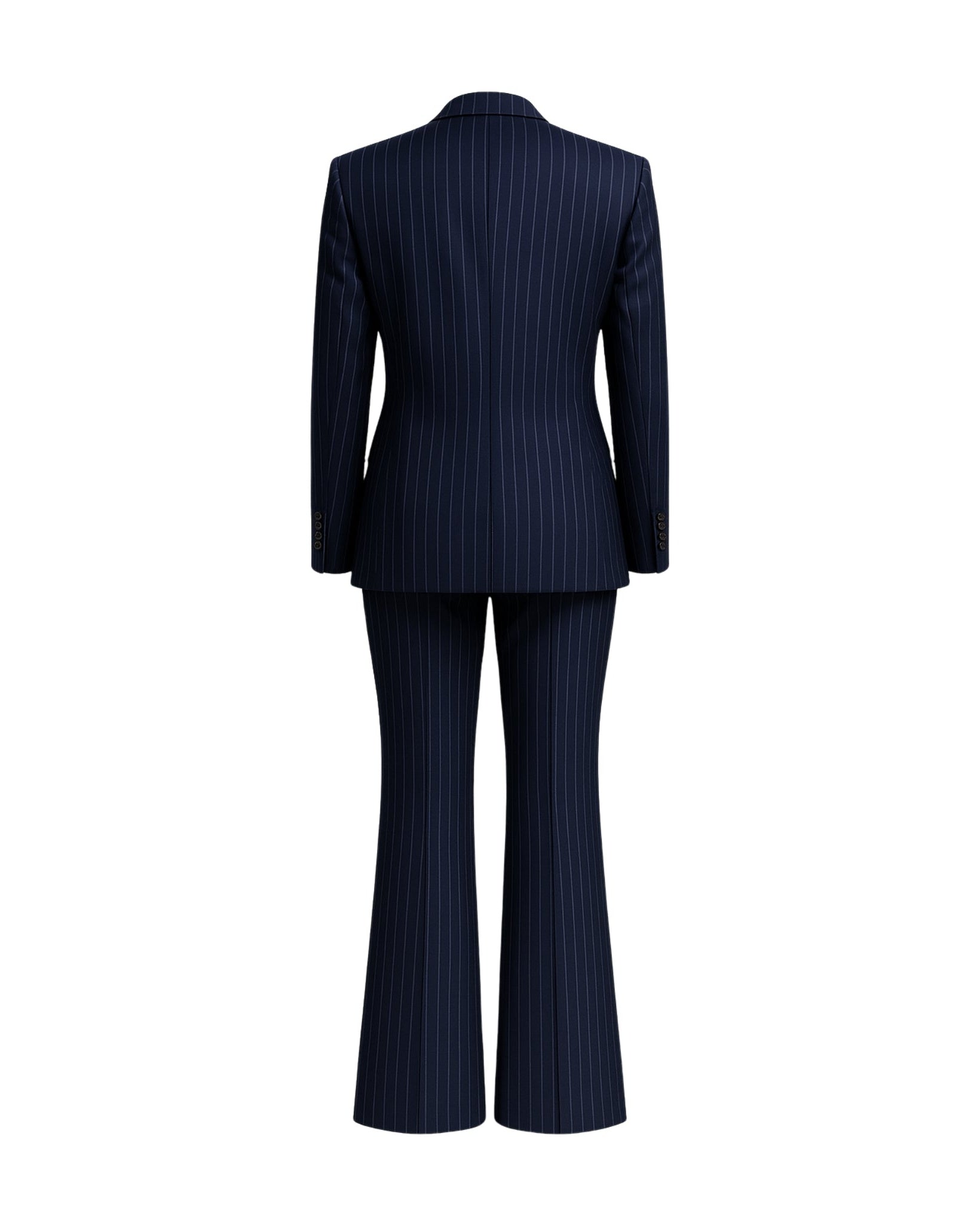 Tailory navy white pinstripe oversized suit set back view