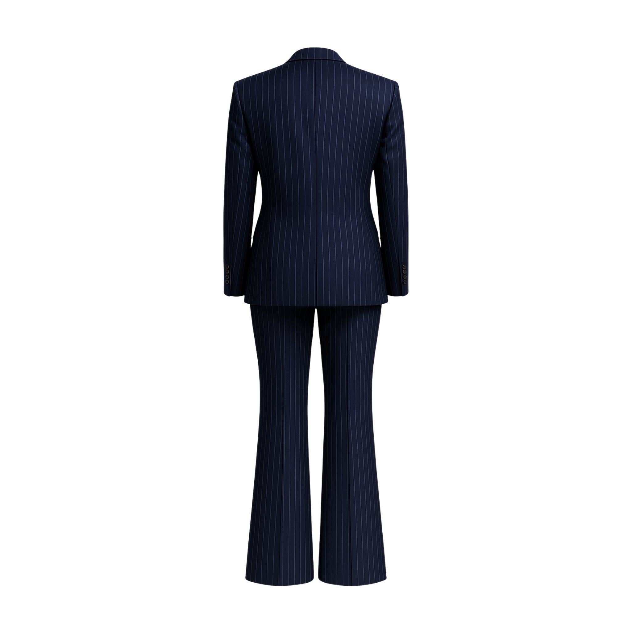 Tailory navy white pinstripe oversized suit set back view