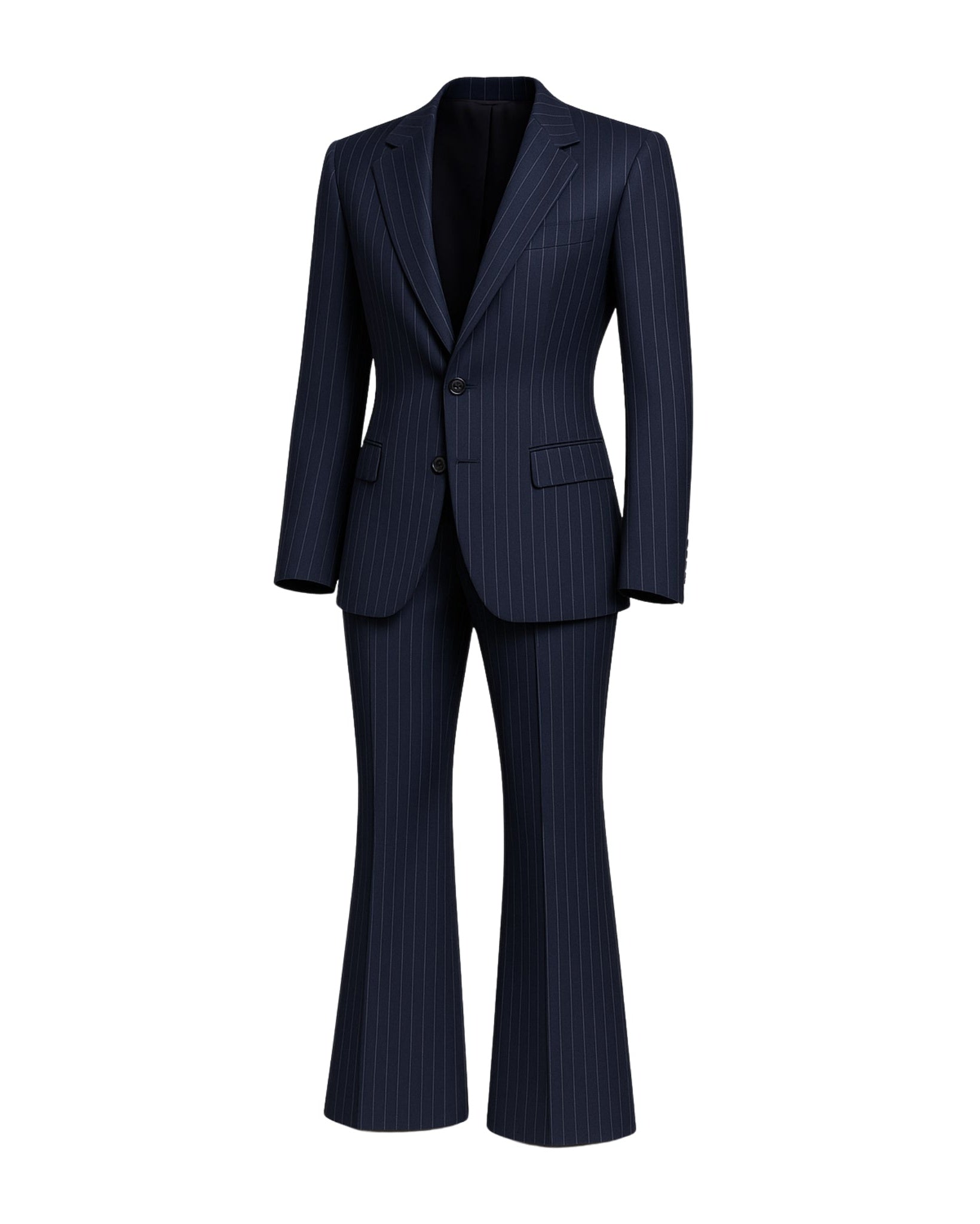 Tailory navy white pinstripe oversized suit set side view