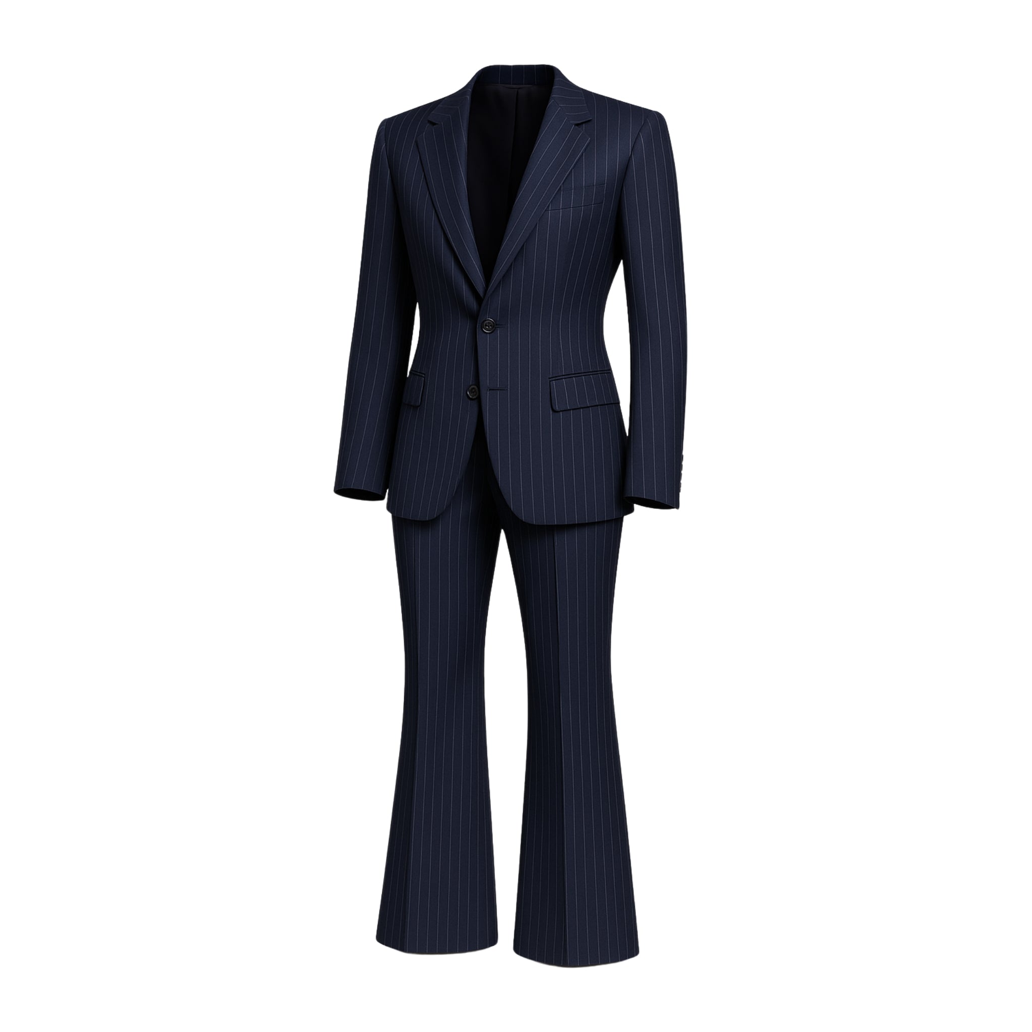 Tailory navy white pinstripe oversized suit set side view