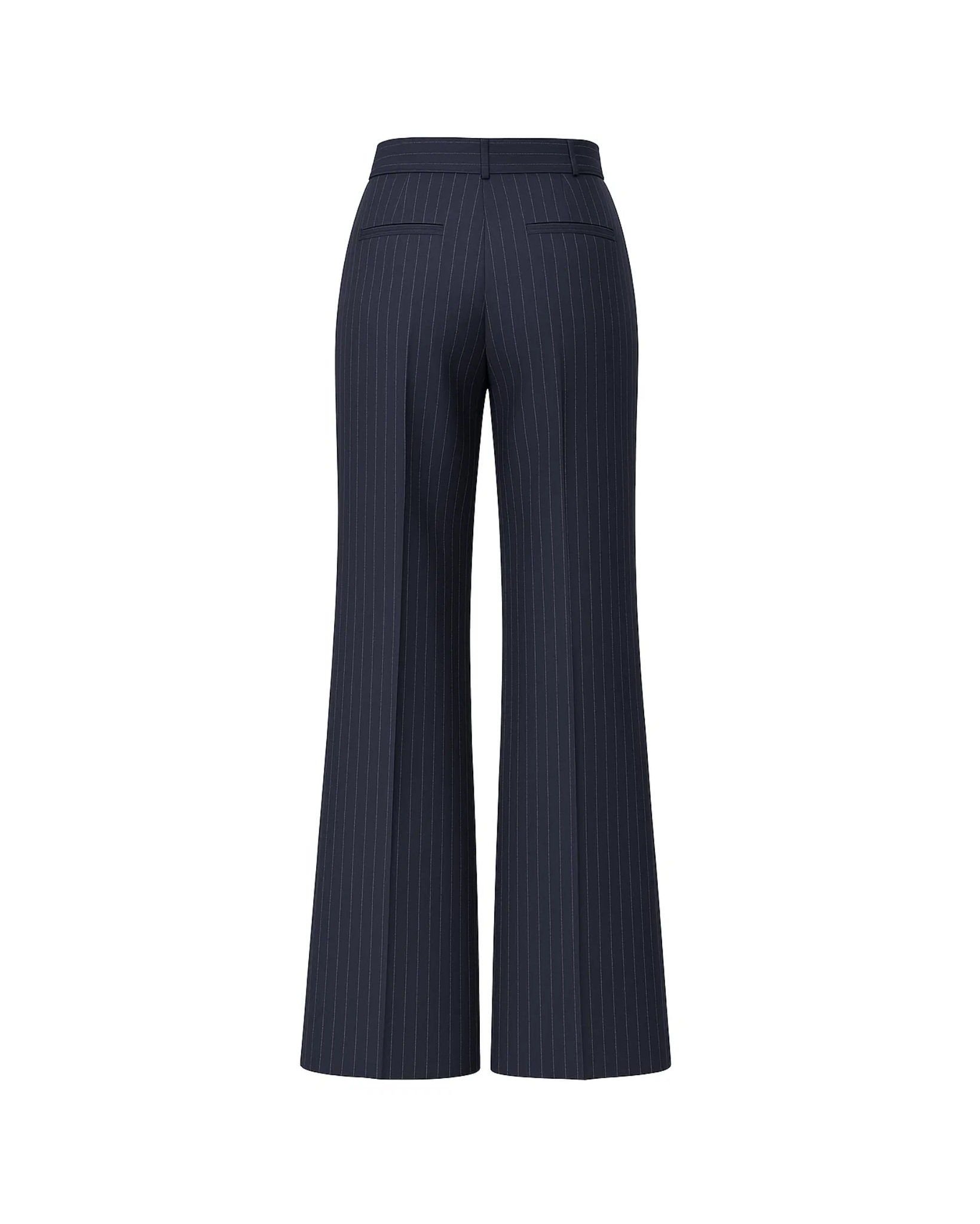 Tailory navy white pinstripe wide-leg trousers back view