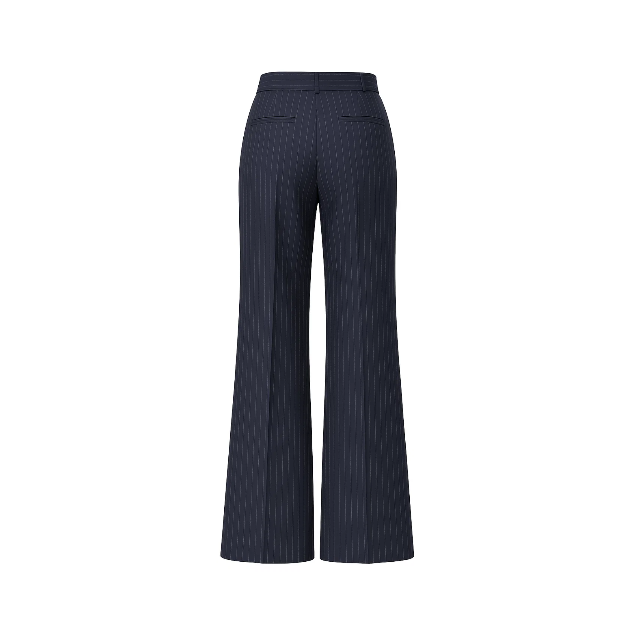 Tailory navy white pinstripe wide-leg trousers back view