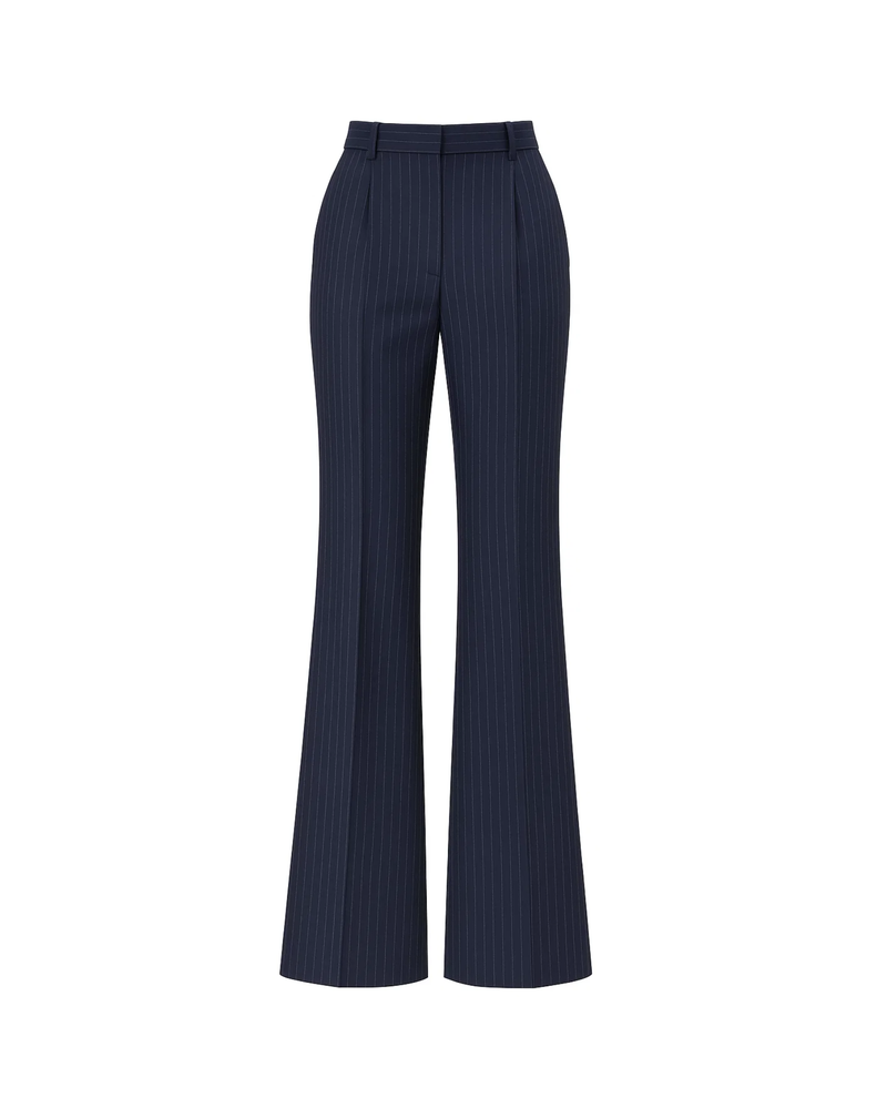 Tailory navy white pinstripe wide-leg trousers front view