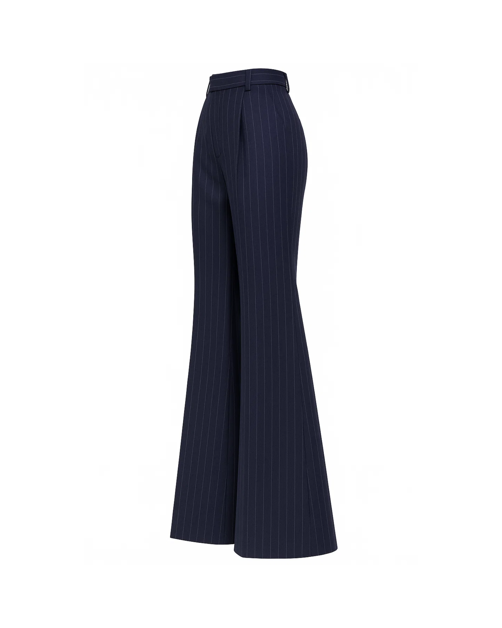 Tailory navy white pinstripe wide-leg trousers side view