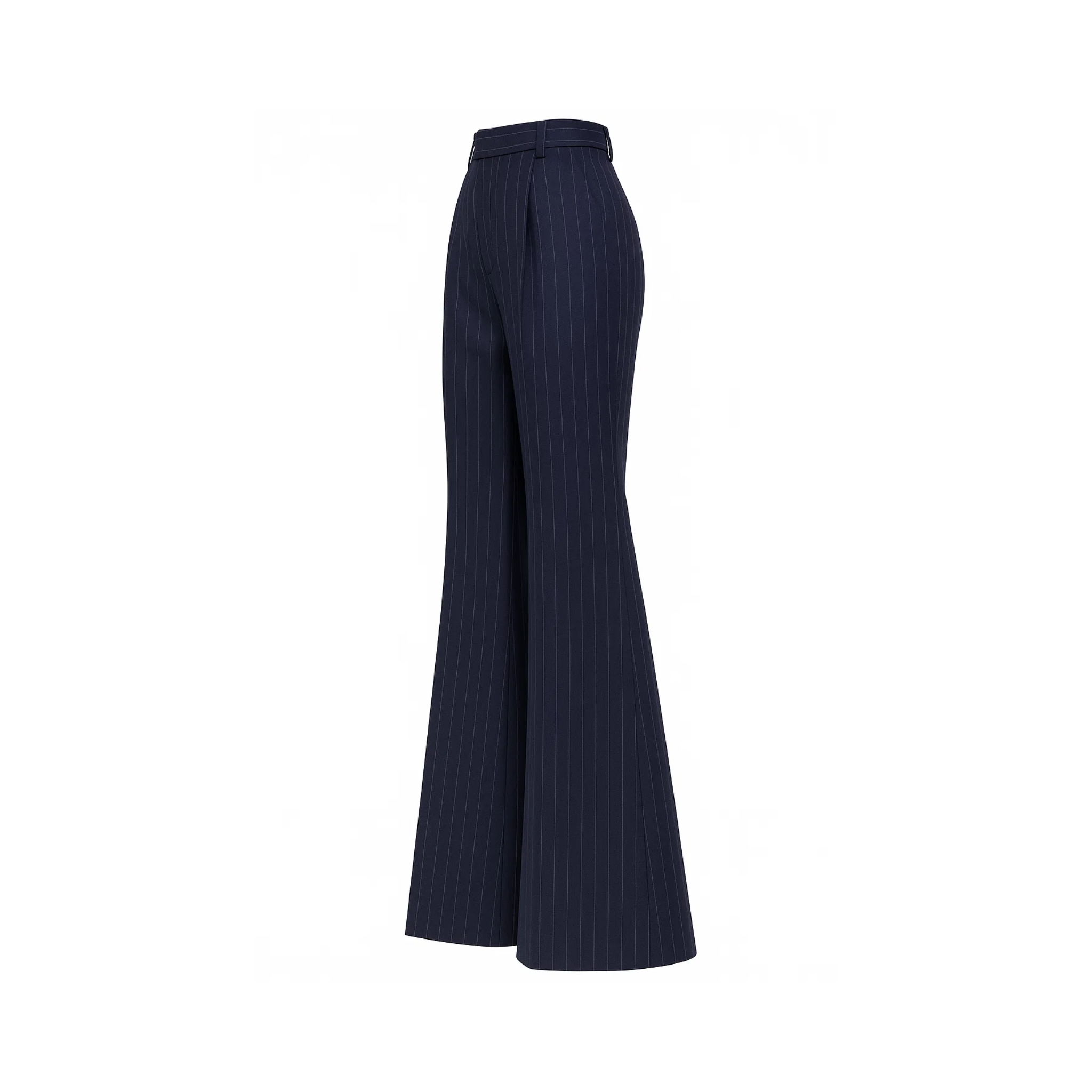 Tailory navy white pinstripe wide-leg trousers side view
