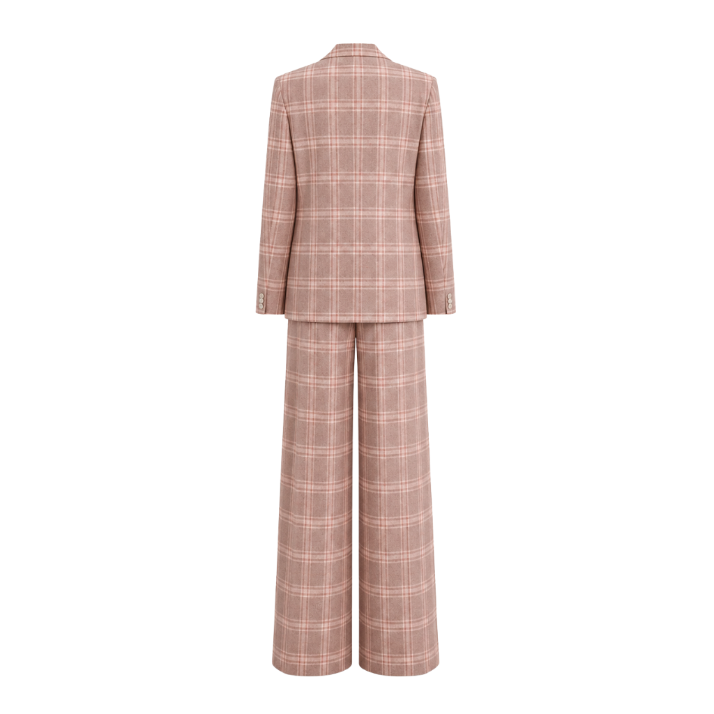 Plaid suit with blazer and wide-leg pants on a white background