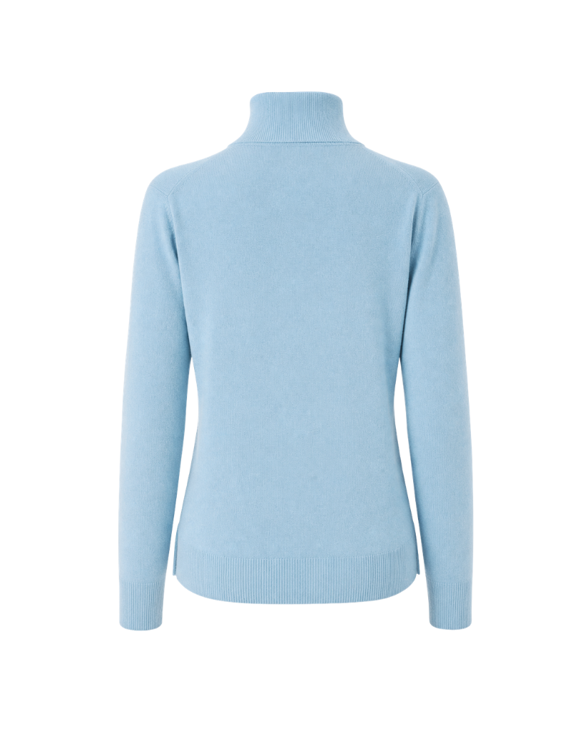 The Tailory New York baby blue Loro Piana baby cashmere quarter zip back view
