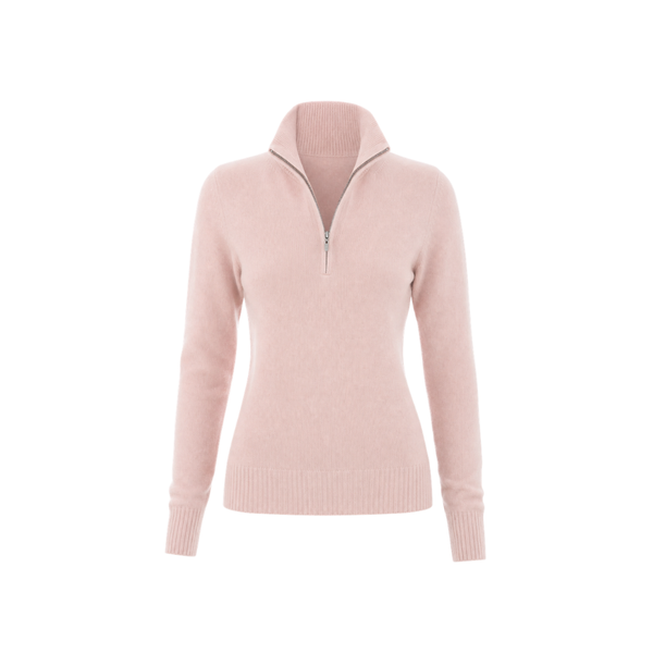 The Tailory New York pink Loro Piana baby cashmere quarter zip front view
