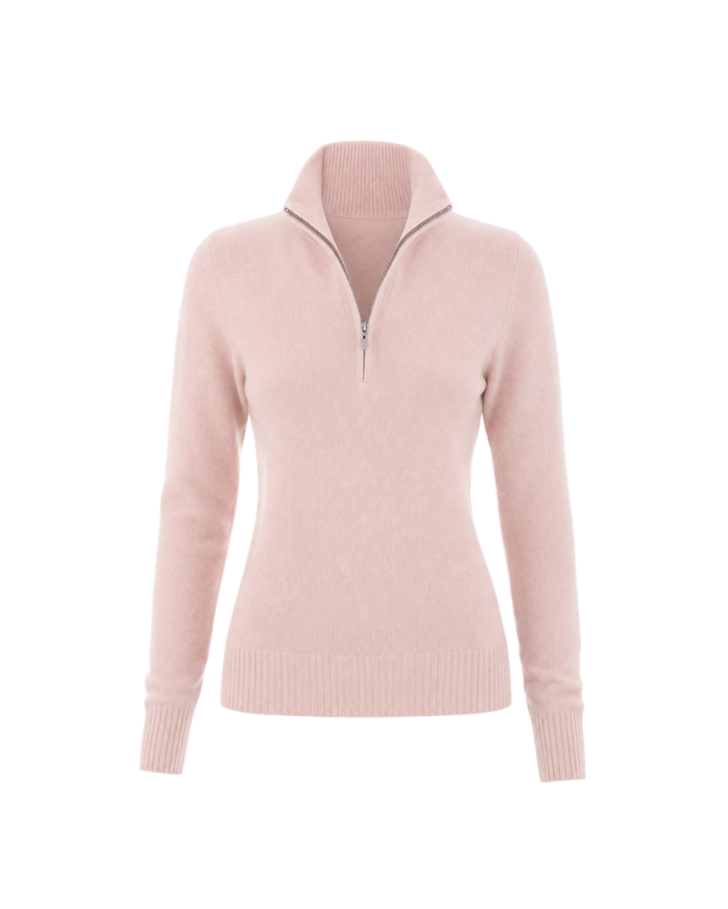 The Tailory New York pink Loro Piana baby cashmere quarter zip front view