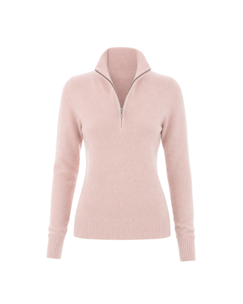 Loro Piana☆CASHMERE☆ Loro Piana Baby Pink Cashmere Quarter Zip | The Tailory New York