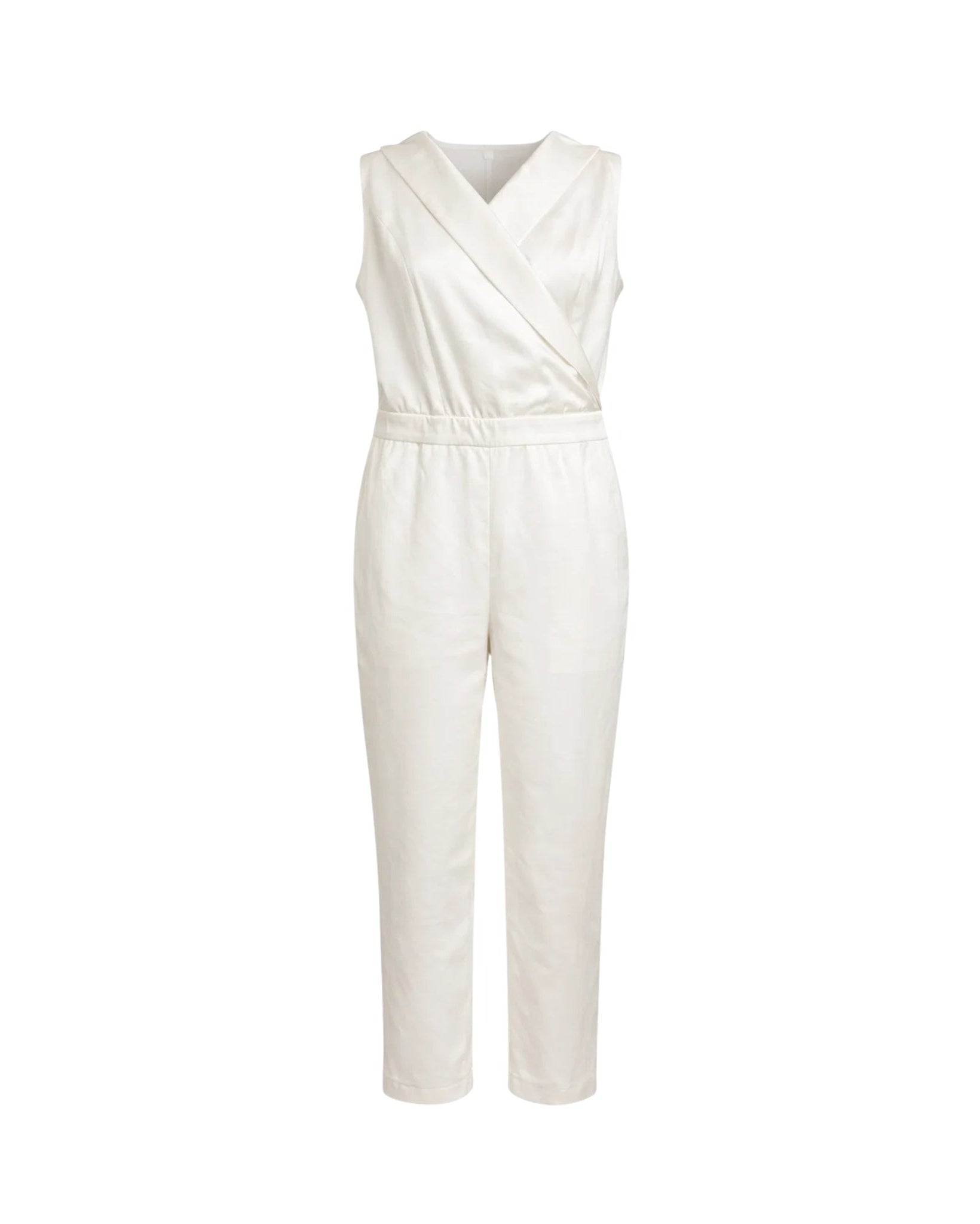 Tailory white satin tailored jumpsuit front view