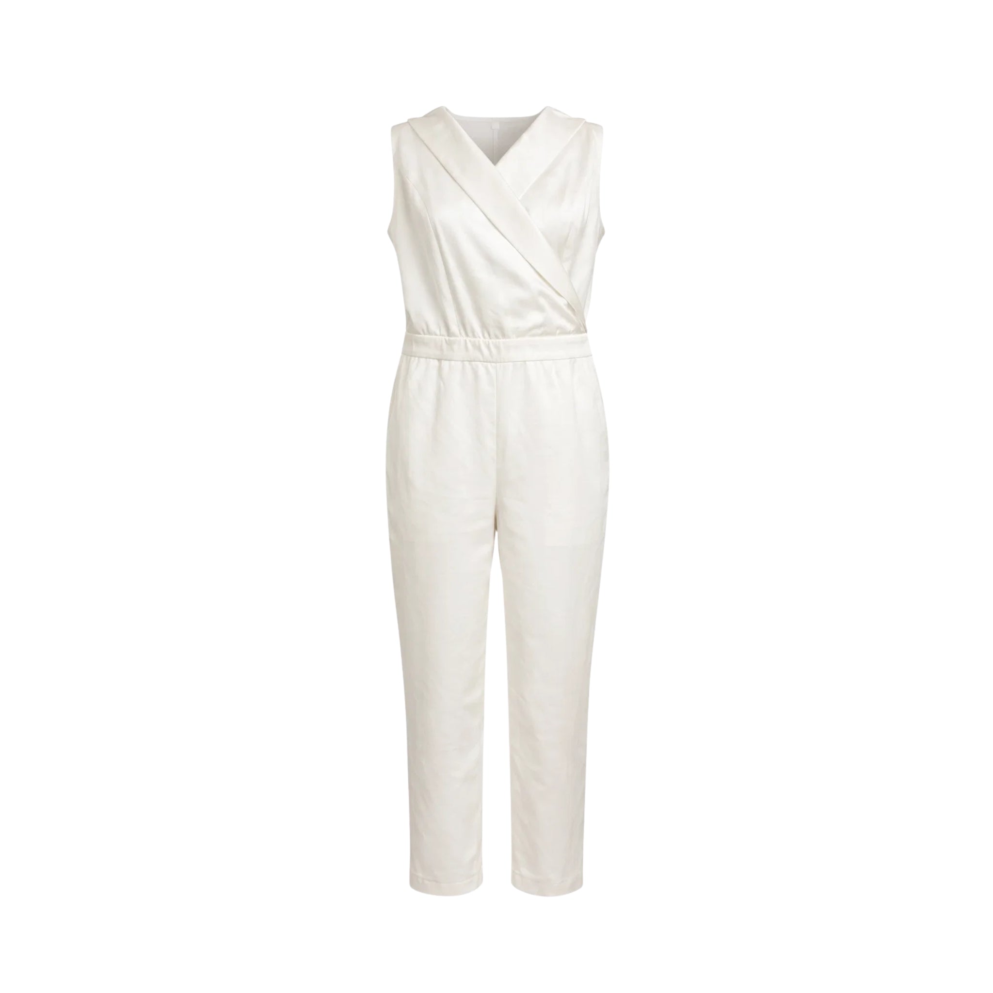 Tailory white satin tailored jumpsuit front view