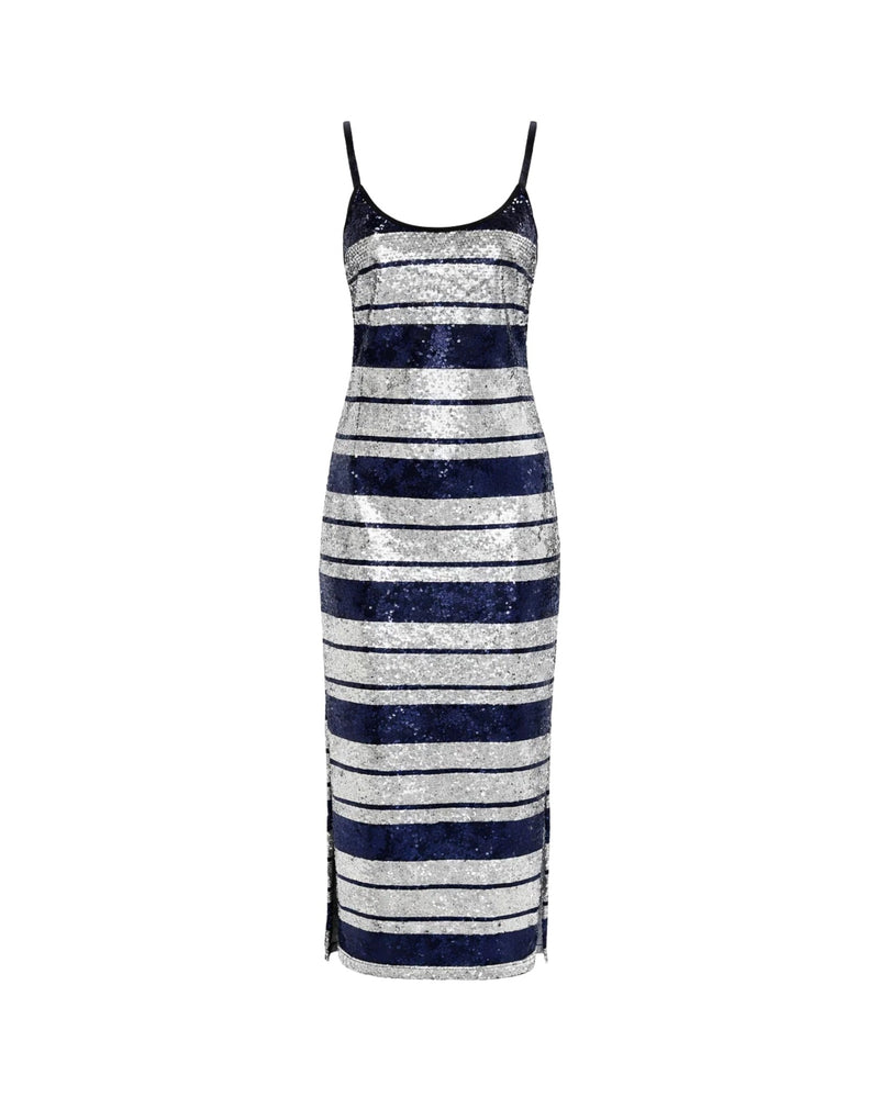 Tailory blue and grey sequin slip dress front view