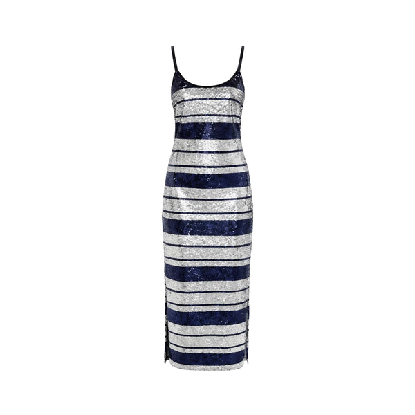 Navy and Silver Sequin Slip Dress for Women, S