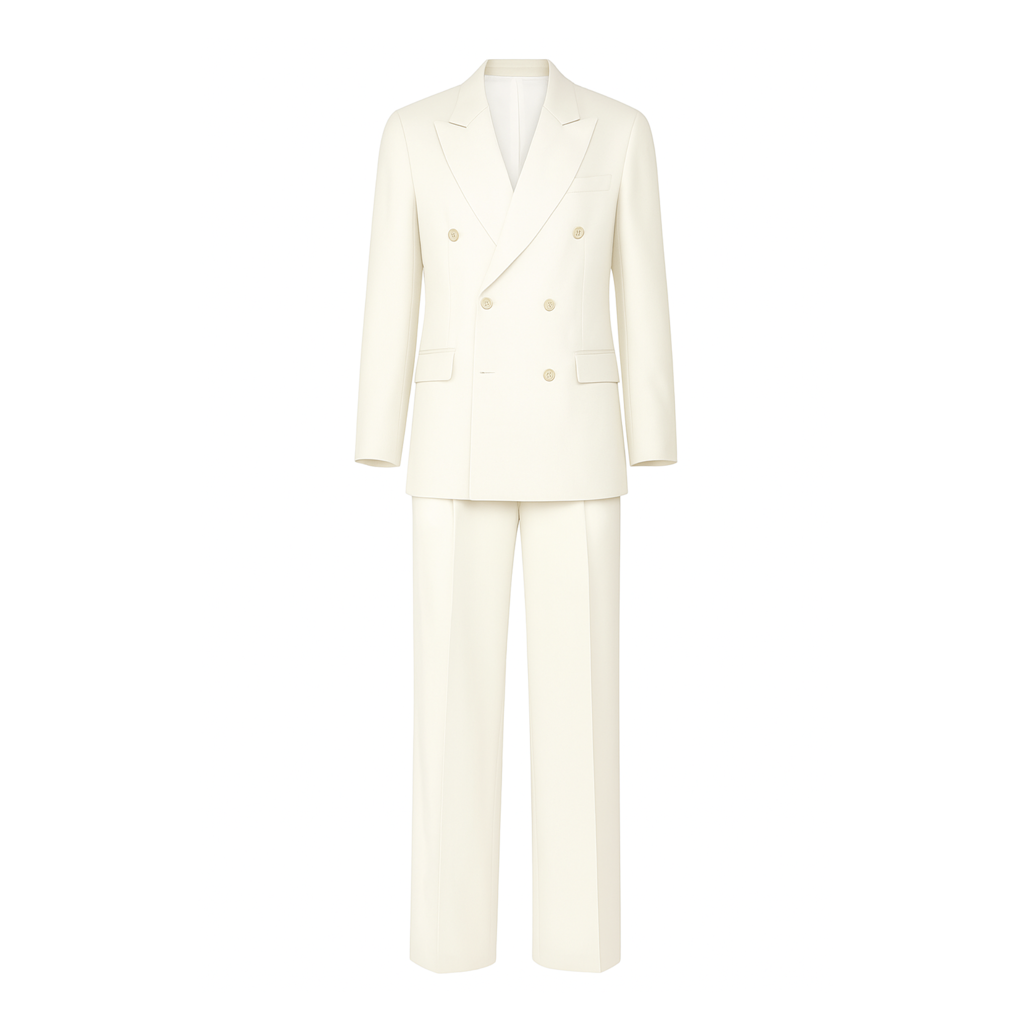 Tailory cream Loro Piana double-breasted blazer wide-leg trouser set front view