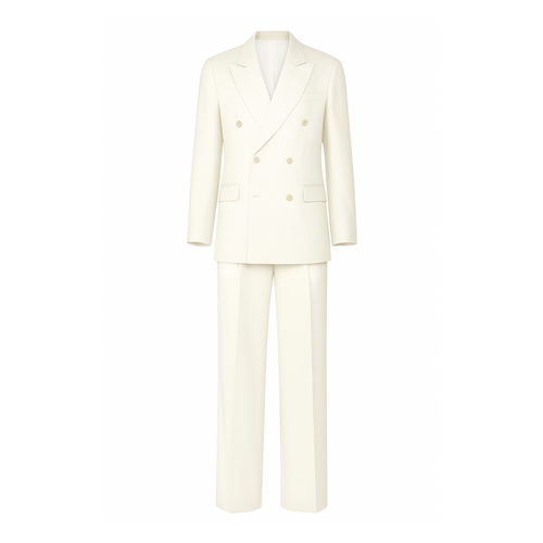 Tailory cream Loro Piana double-breasted blazer wide-leg trouser set front view