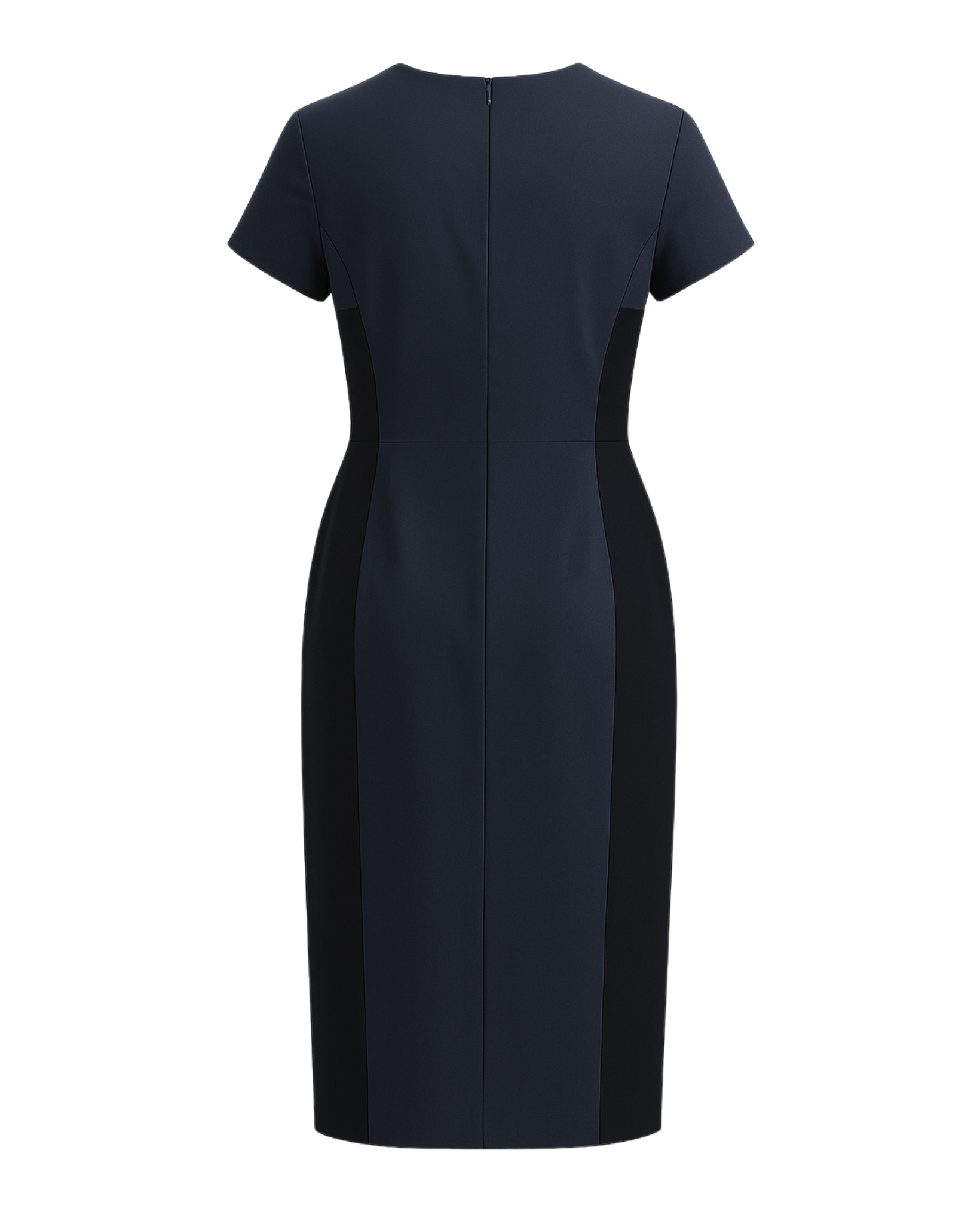 Tailory black navy sheath dress fitted silhouette back view