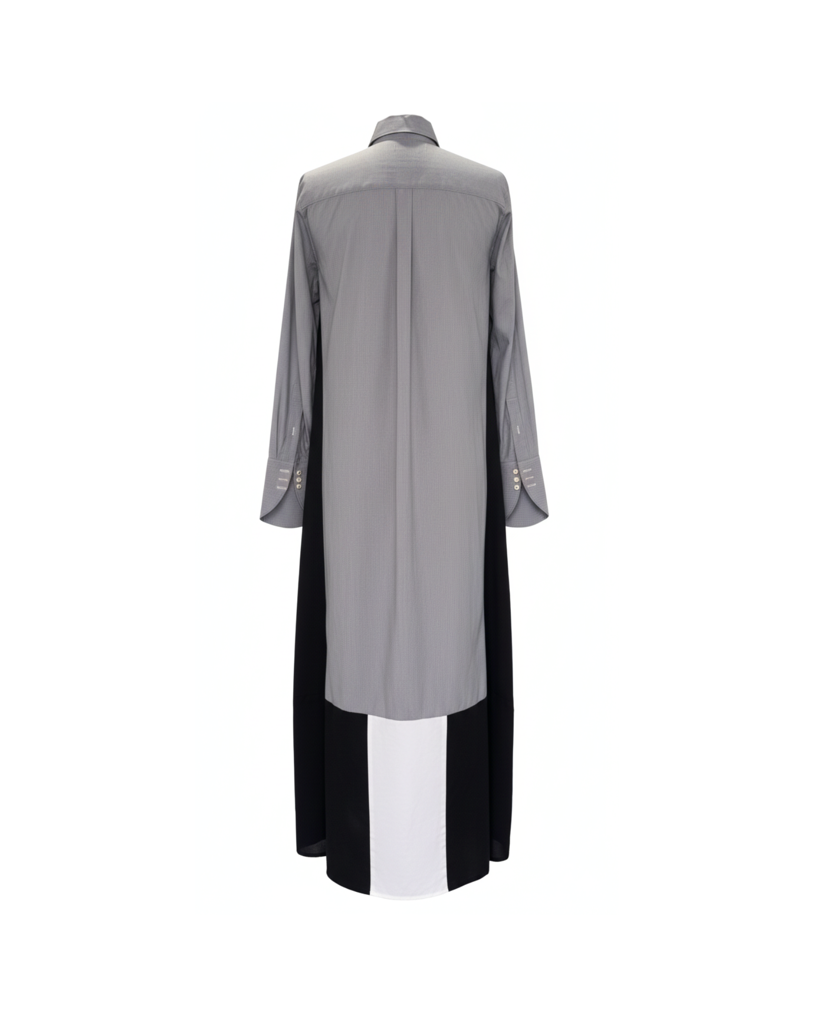 Tailory grey black maxi shirt dress with paneled silhouette back view
