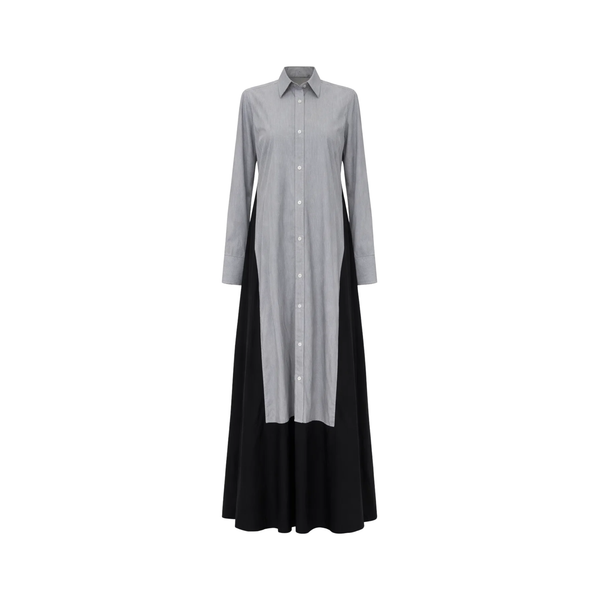 Tailory_ShirtDress_GreyBlack_Paneled_Pinstripe_FrontView