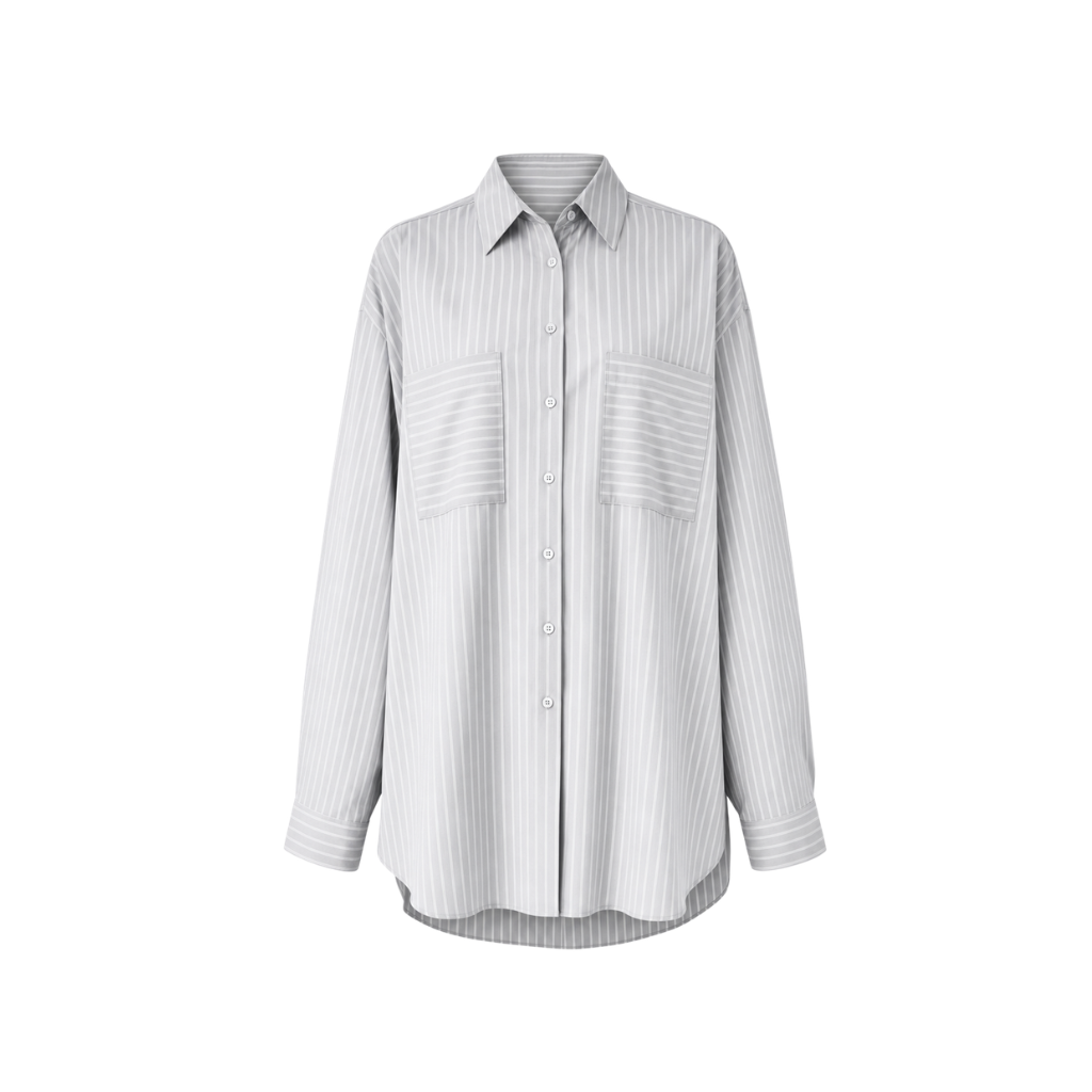 The Tailory New York grey striped Loro Piana cotton oversized shirt front view
