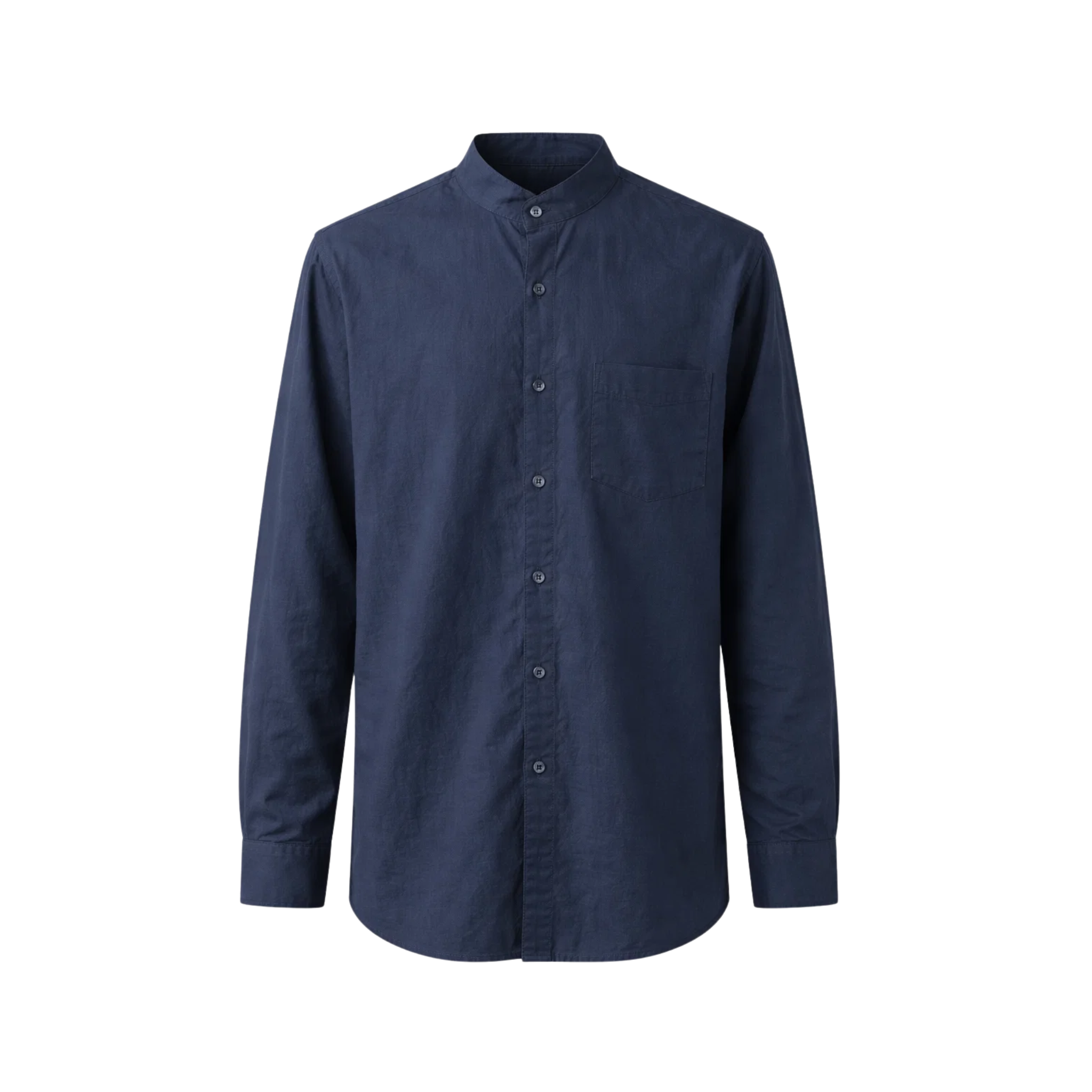 Tailory_Shirt_Navy_MandarinCollar_Tailored_FrontView