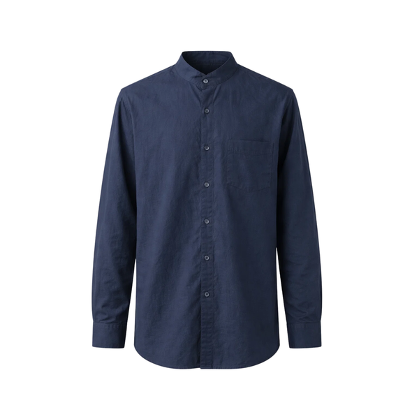 Tailory_Shirt_Navy_MandarinCollar_Tailored_FrontView